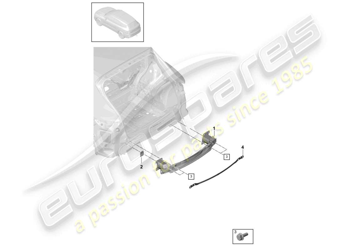 porsche 2020 (cayenne e3 9ya/9yb) support de pare-choc arrière schéma des pièces