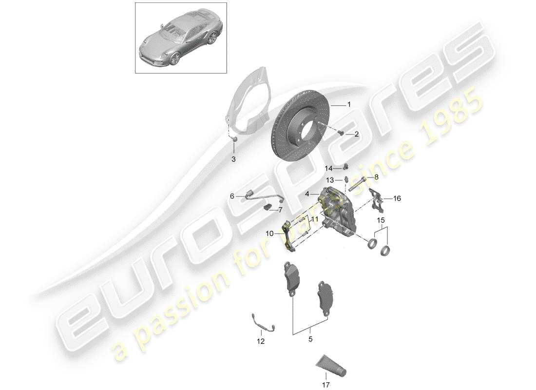 porsche 991 turbo (2017) freins à disque schéma des pièces