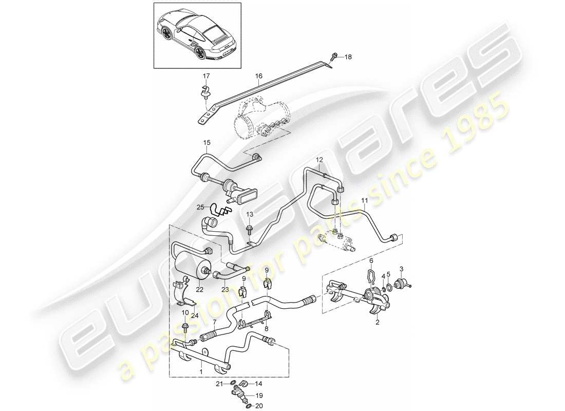 porsche 2012 (997-2 turbo / gt2 rs) tuyau de récupération de carburant schéma des pièces