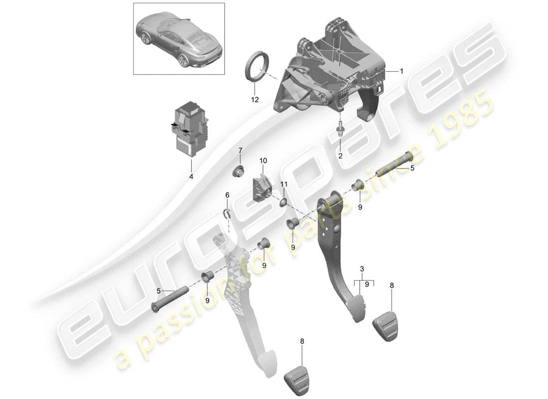 porsche 2017 (991-2 turbo) frein et acc. ensemble de pédales schéma des pièces