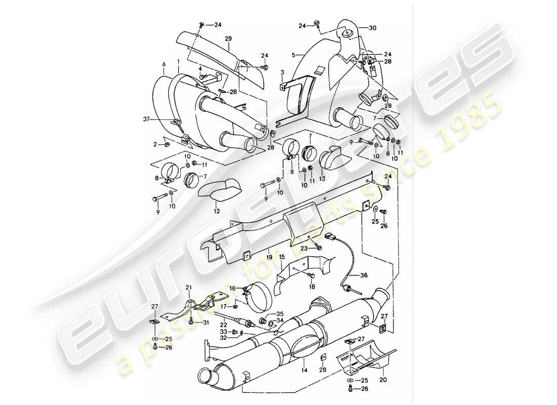 porsche 1998 (993) système d'échappement - silencieux - échappement - catalyseur - voir informations techniques - groupe 2 - nr. 2/ 98 diagramme de pièce