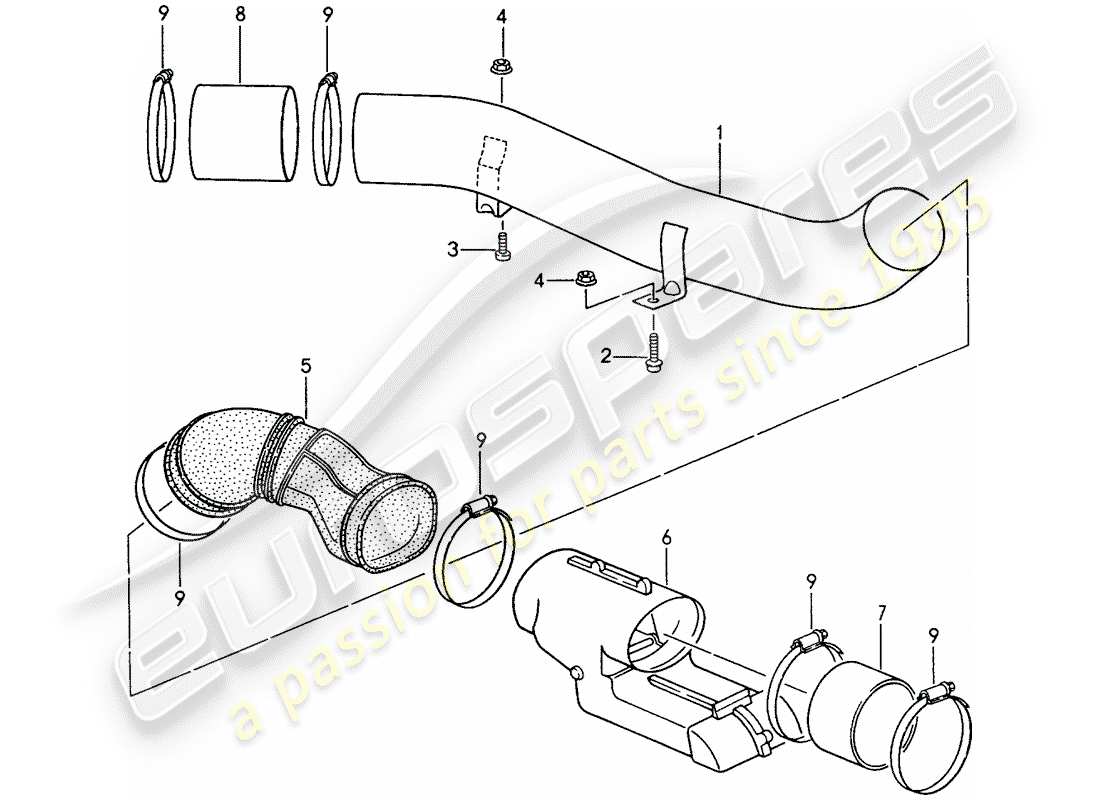 porsche 1998 (993) alimentation en air de chauffage schéma des pièces