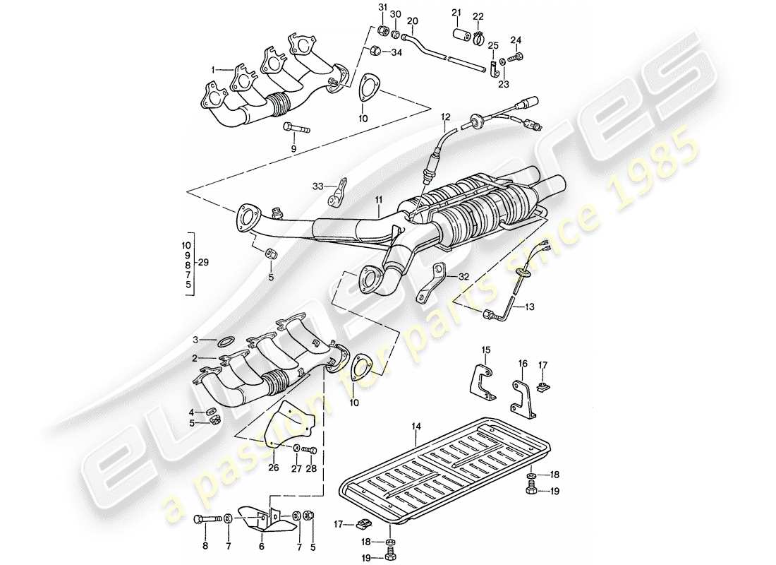 porsche 1987 (928) système d'échappement - catalyseur schéma des pièces