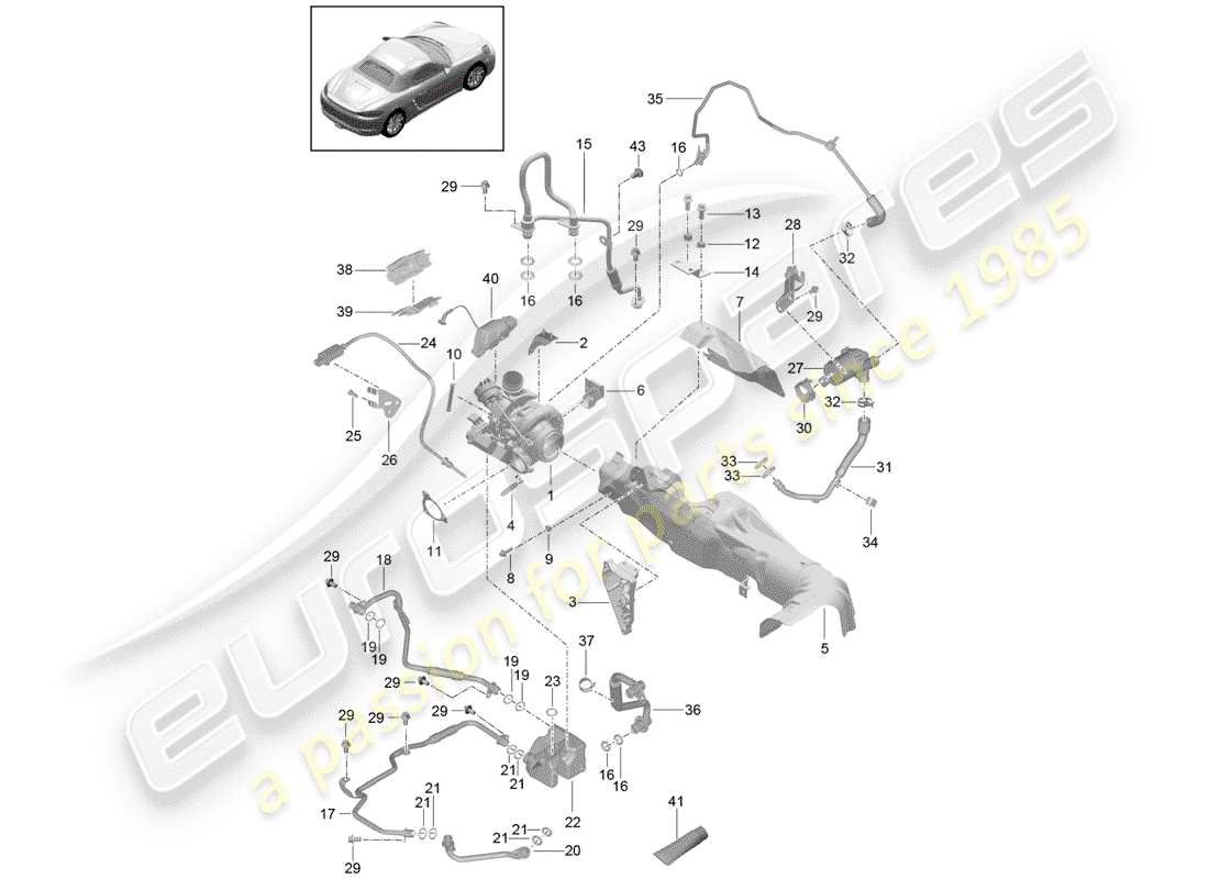 porsche 2017 (718 boxster) turbocompresseur de gaz d'échappement schéma des pièces