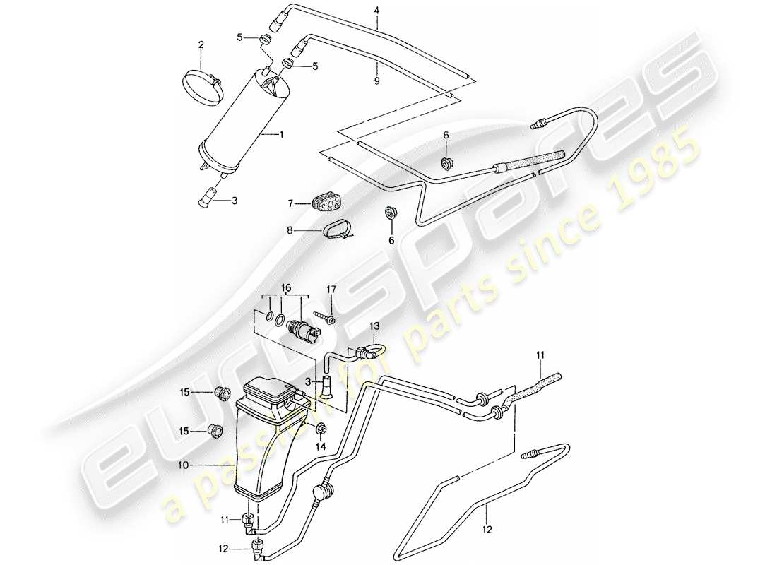 porsche 1994 (993) cartouche d'émission par évaporation schéma des pièces