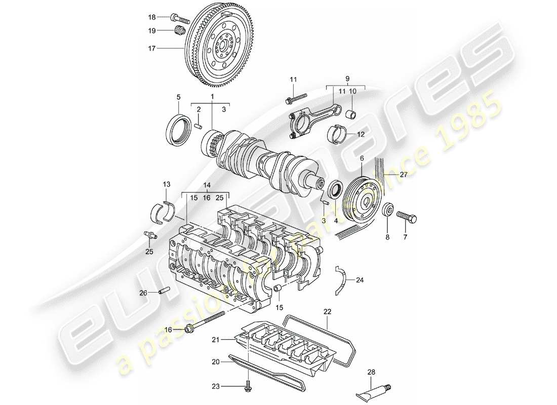 porsche 2005 (996) vilebrequin schéma des pièces