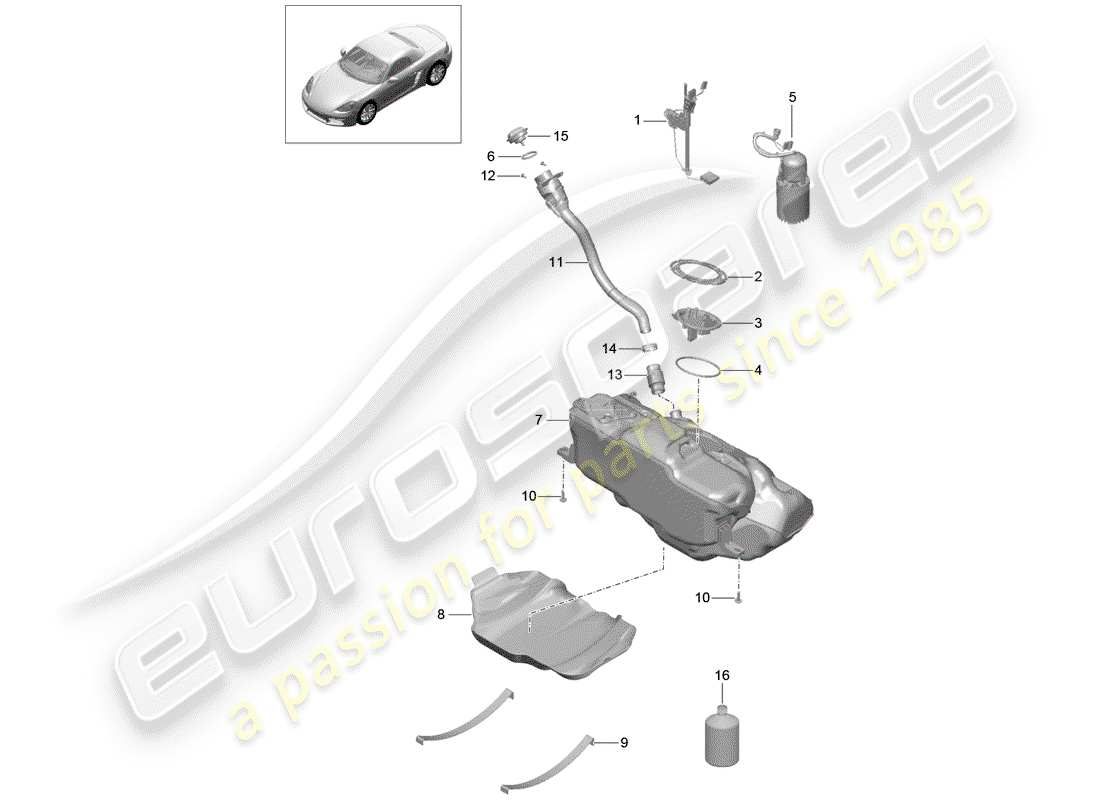porsche 2017 (718 boxster) réservoir de carburant schéma des pièces