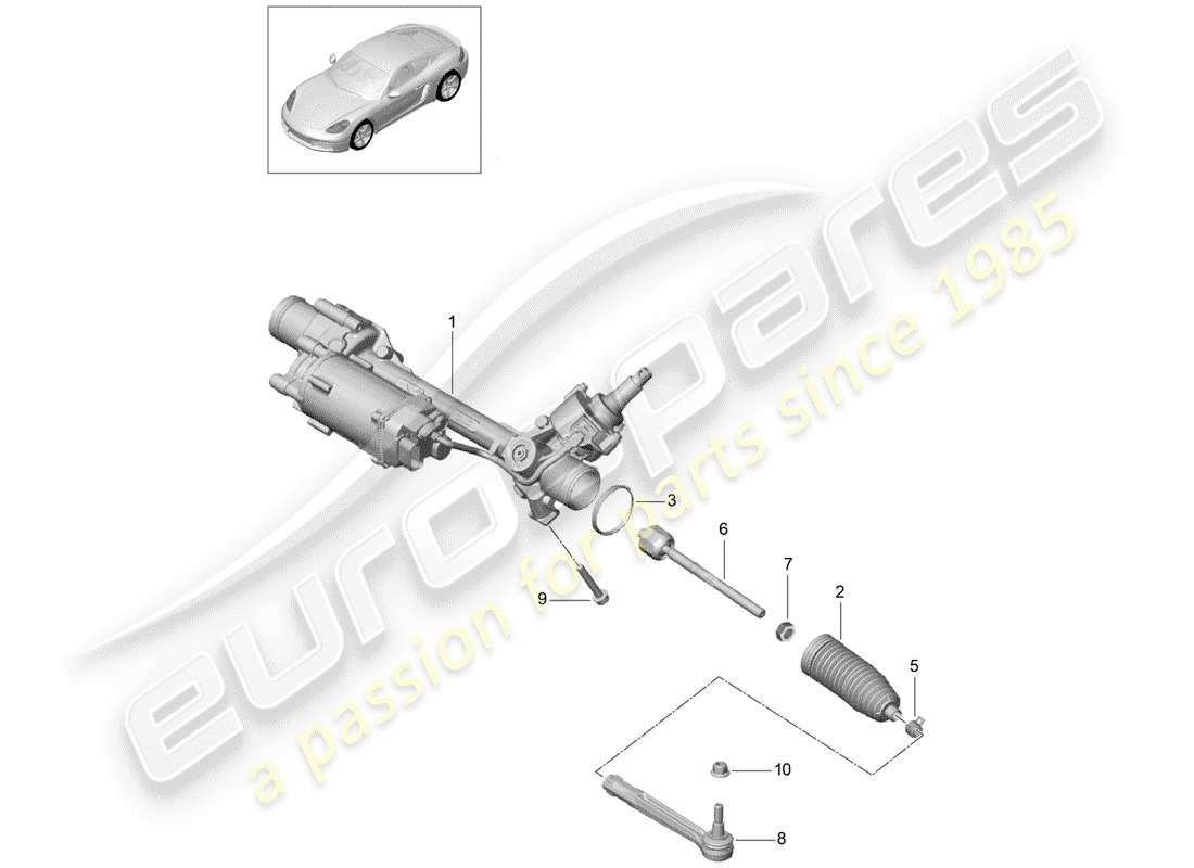 porsche 718 cayman (2020) mécanisme de direction schéma des pièces