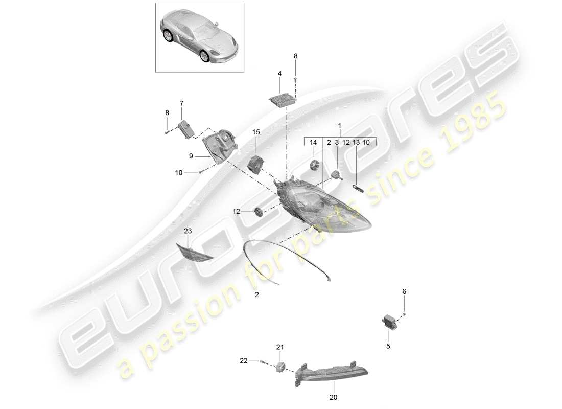 porsche 718 cayman (2020) schéma des pièces des phares