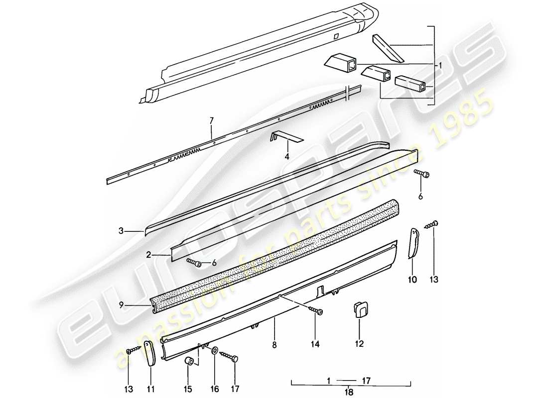 porsche 1988 (911) modèle spécial - conception à nose plate - panneaux extérieurs schéma des pièces