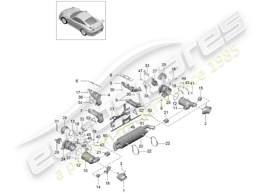 porsche 991 turbo (2020) système d'échappement schéma des pièces