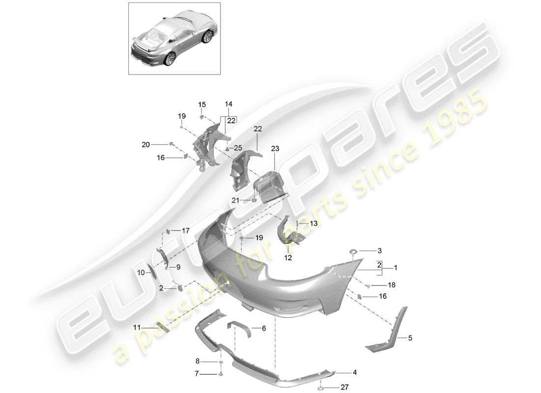 porsche 2015 (991-1 r/gt3/rs) schéma des pièces du pare-choc