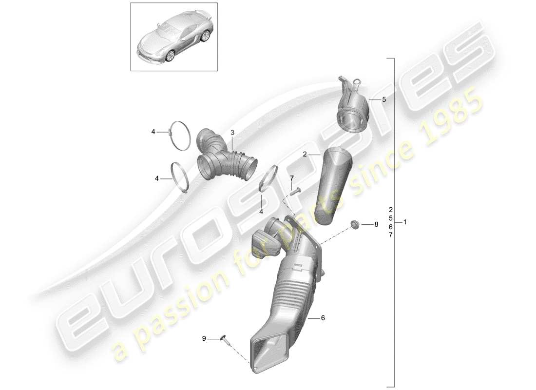 porsche 2016 (981 cayman gt4) purificateur d'air schéma des pièces