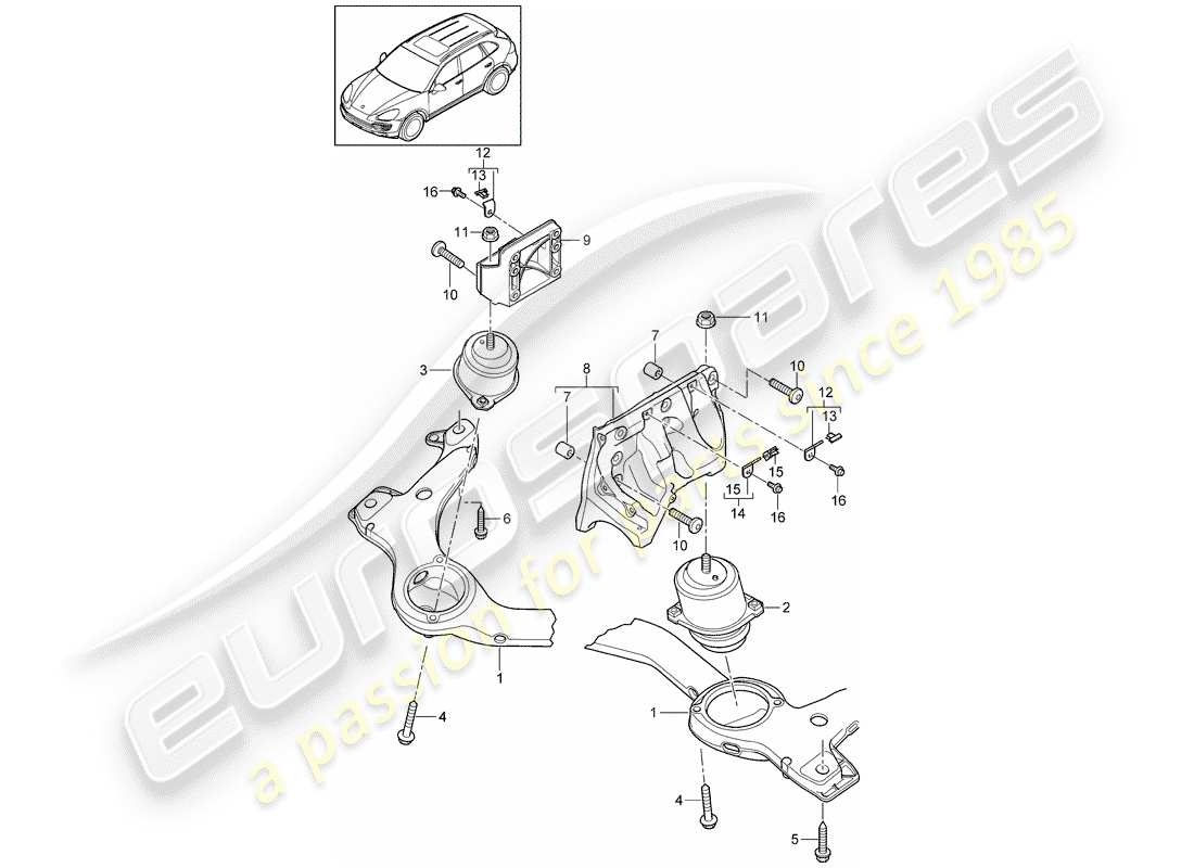 porsche 2011 (cayenne e2 92a) attaque de levage du moteur schéma des pièces