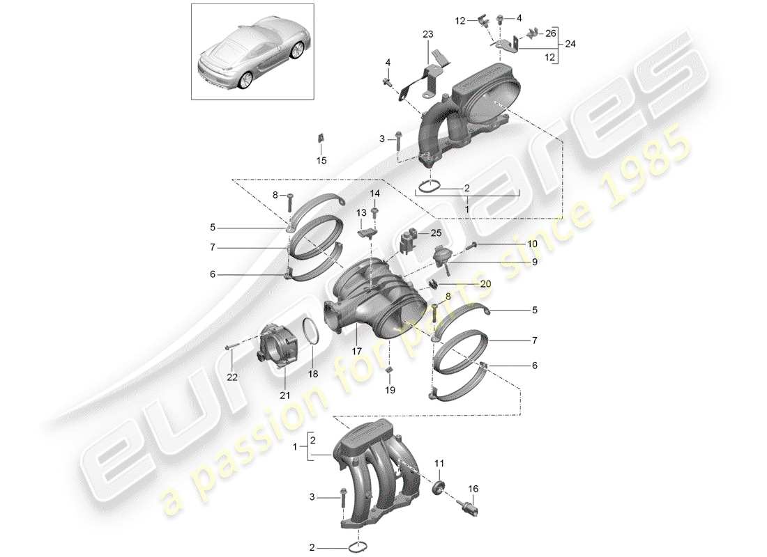 porsche 2016 (981 cayman gt4) distributeur d'air d'admission schéma des pièces