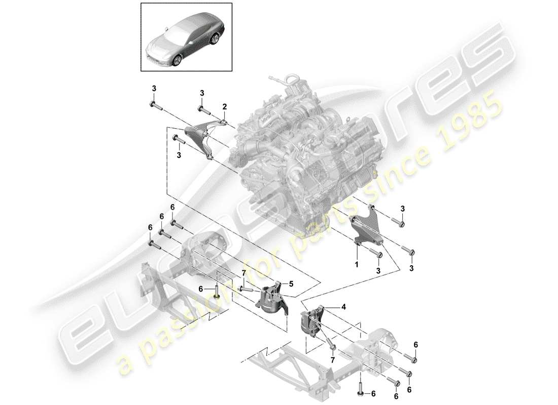 porsche 2017 (panamera 971-1) attaque de levage du moteur schéma des pièces