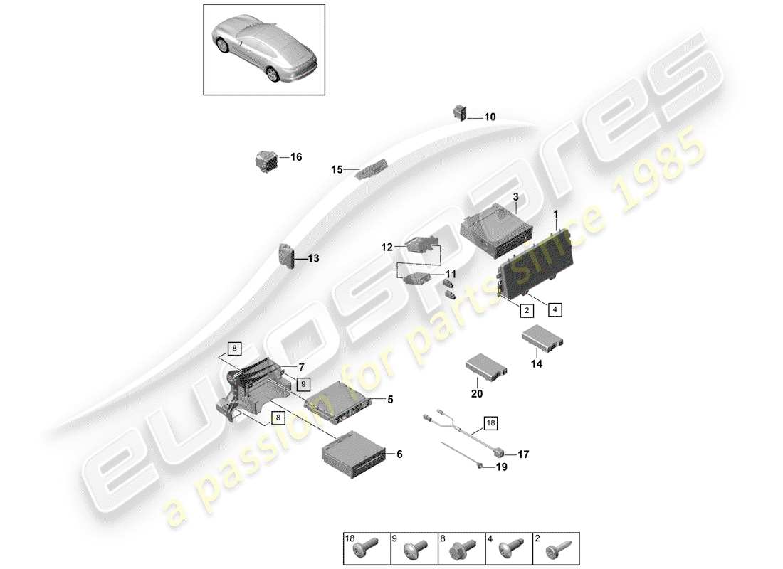 porsche 2017 (panamera 971-1) ordinateur central schéma des pièces