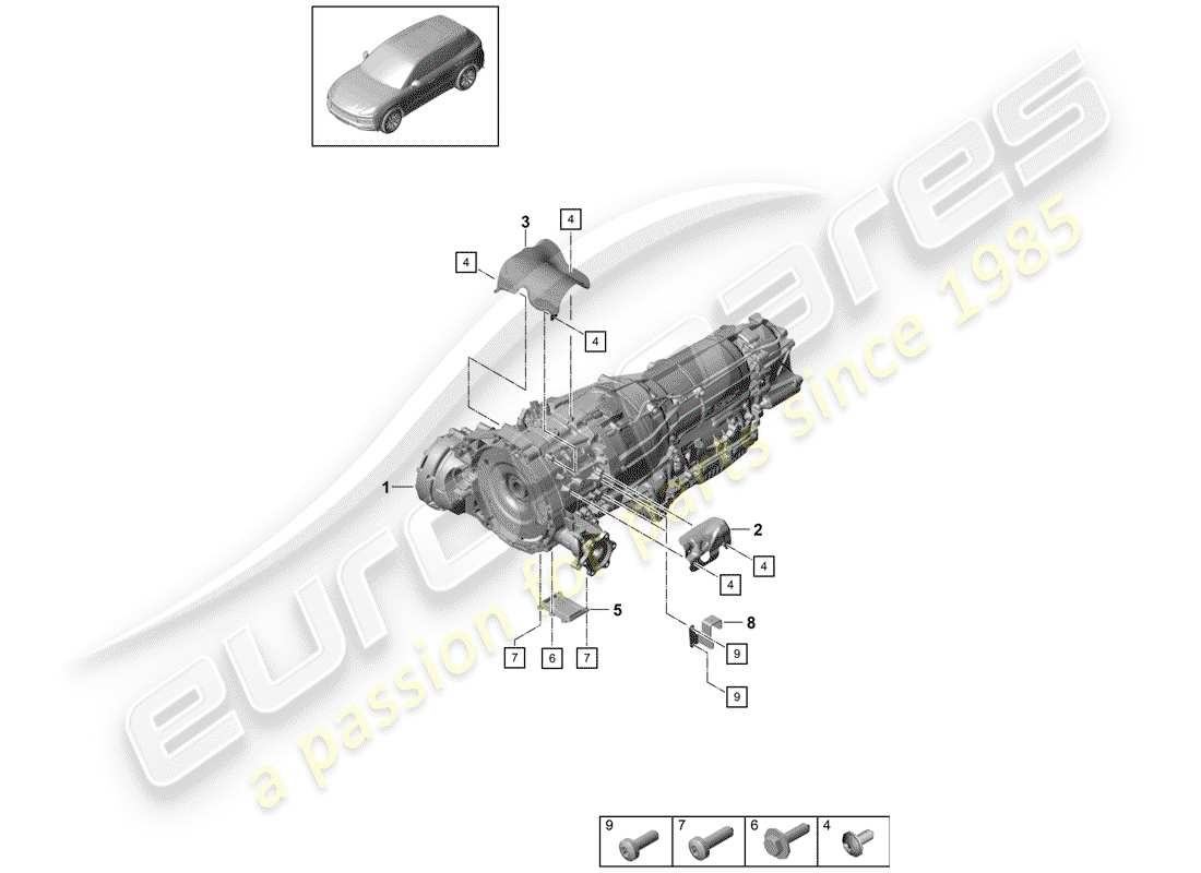 porsche 2020 (cayenne e3 9ya/9yb) schéma des pièces du moteur électrique