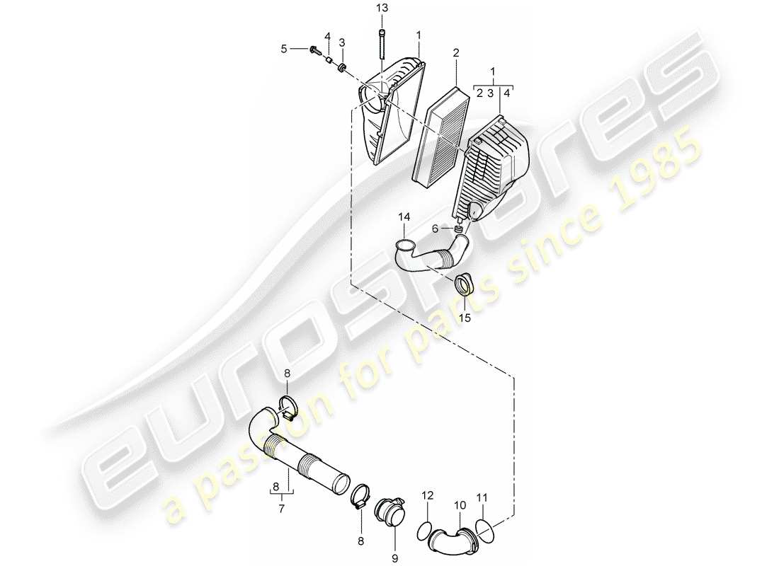 porsche 2008 (cayenne e1 9pa) système de filtre à air schéma des pièces