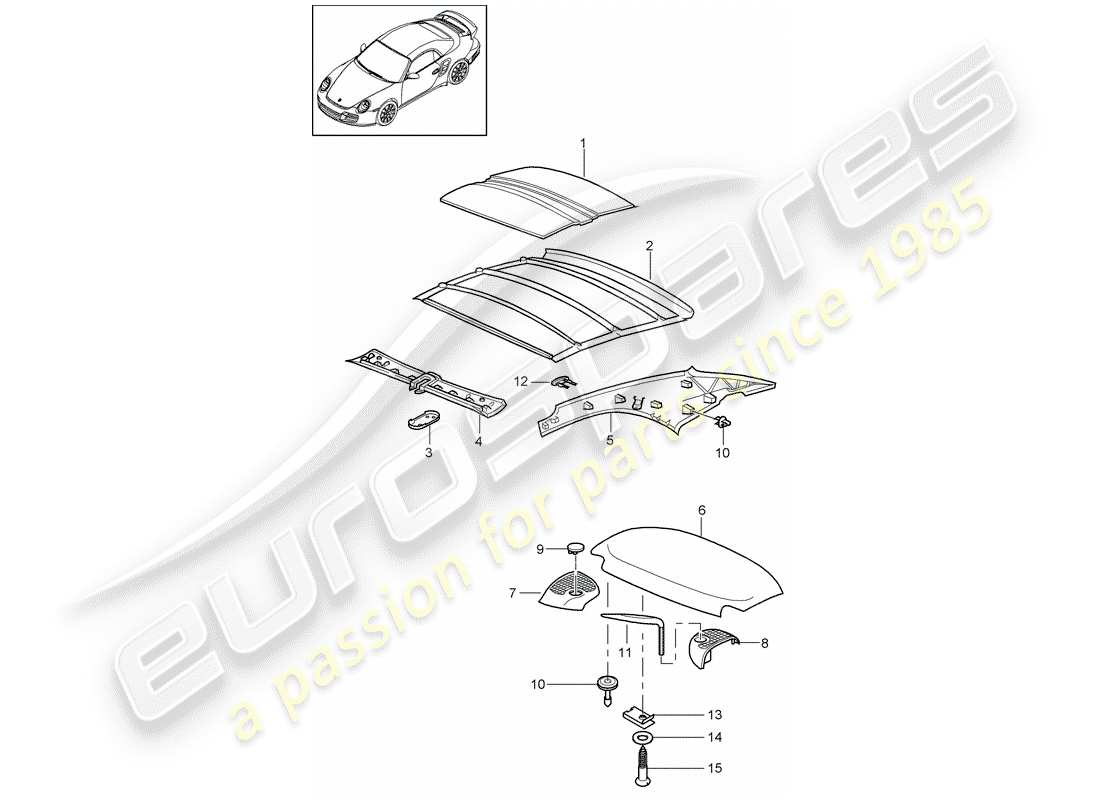 porsche 2011 (997-2 turbo / gt2 rs) diagramme des pièces du hardtop