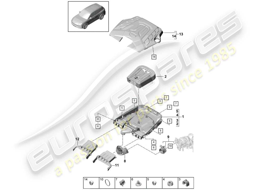porsche 2020 (cayenne e3 9ya/9yb) filtre à air avec connexion schéma des pièces