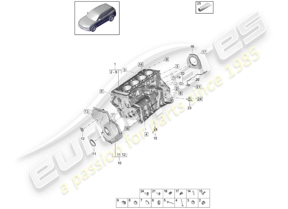 porsche 2020 (cayenne e3 9ya/9yb) carter schéma des pièces