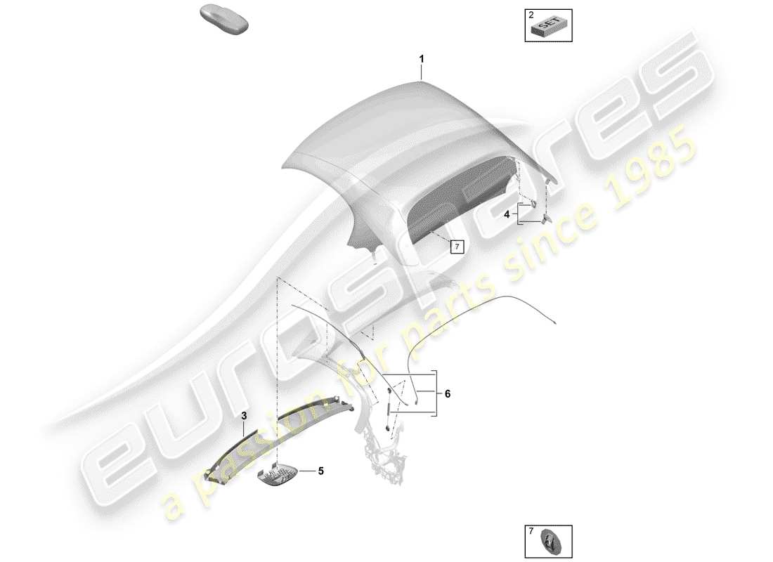 porsche 2019 (718 boxster spyder) revêtement de capote schéma des pièces