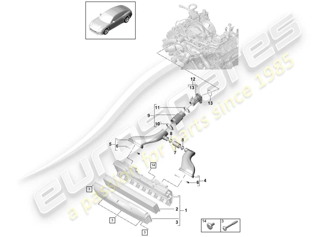 porsche 2019 (panamera 971-1) filtre à air avec connexion schéma des pièces