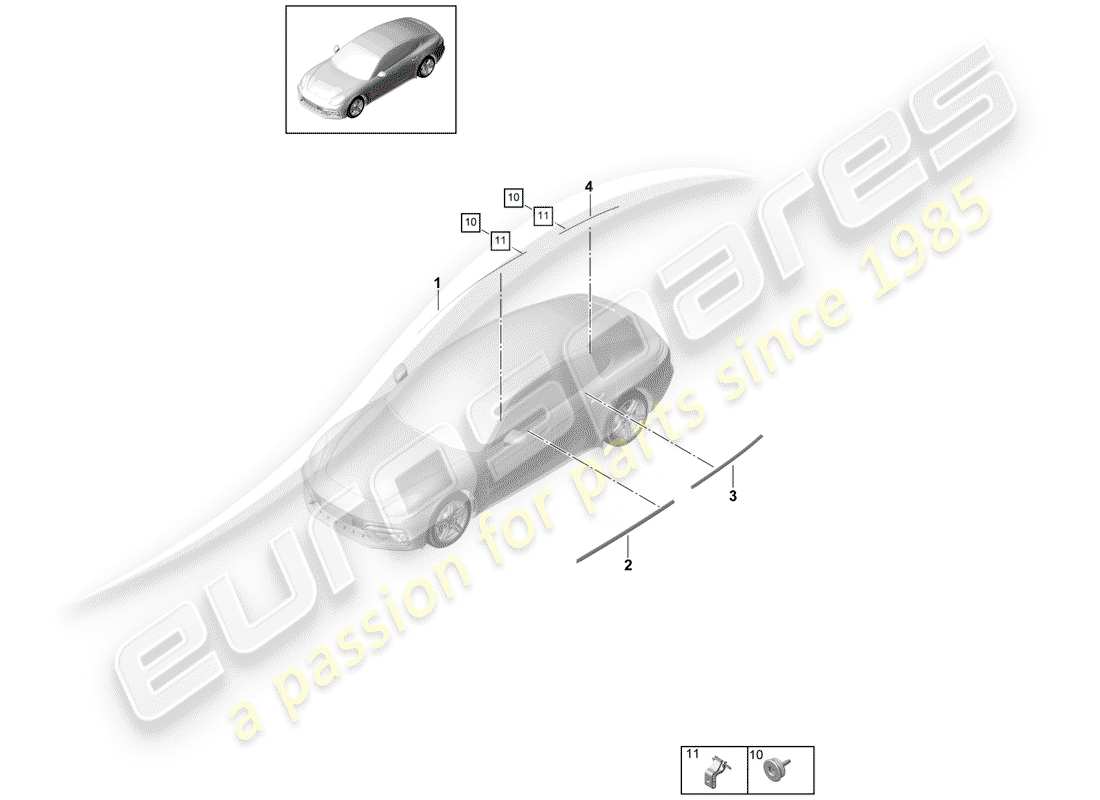 porsche 2017 (panamera 971-1) moulage décoratif schéma des pièces
