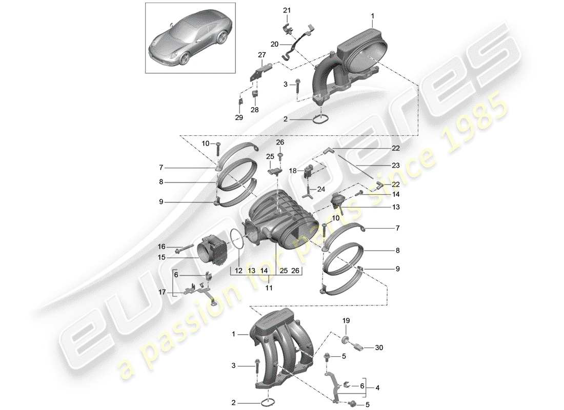 porsche 2015 (991-1) distributeur d'air d'admission schéma des pièces