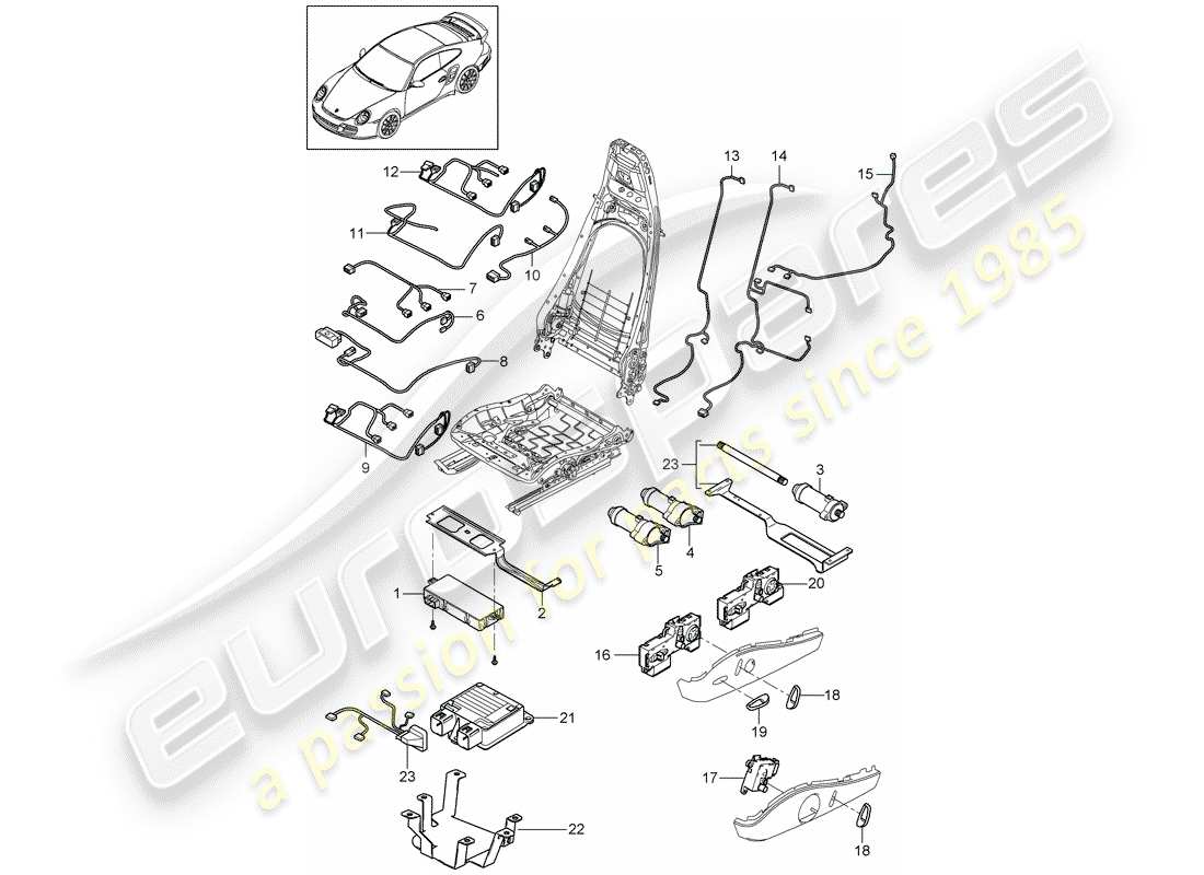 porsche 2011 (997-2 turbo / gt2 rs) faisceau de câblage schéma des pièces