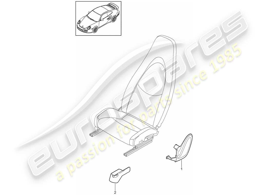 porsche 2011 (997-2 turbo / gt2 rs) schéma des pièces du siège avant