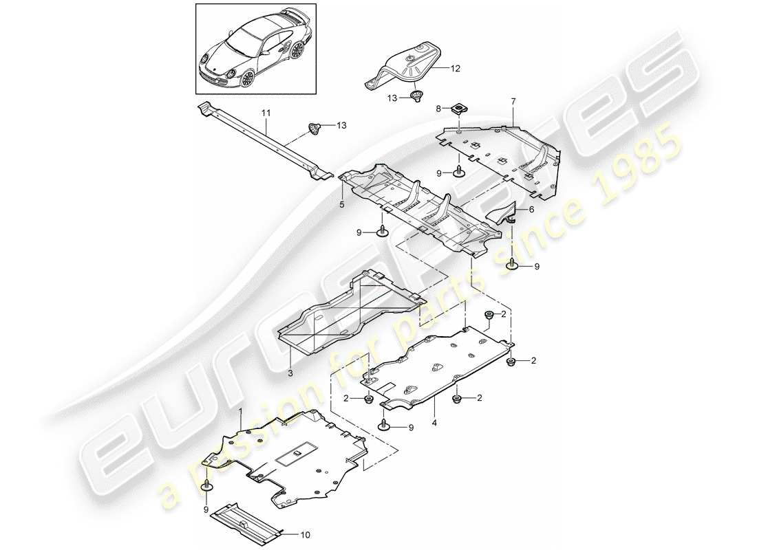 porsche 2011 (997-2 turbo / gt2 rs) schéma des pièces des garnitures