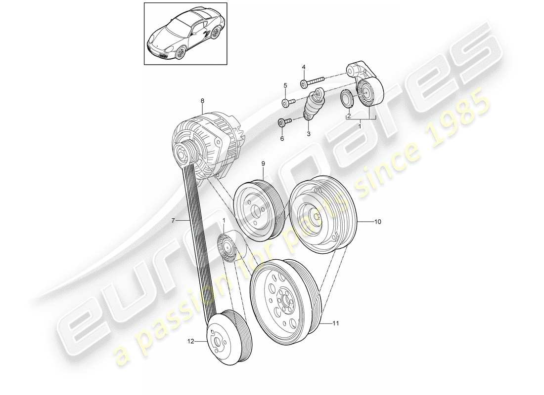 porsche 2009 (987 cayman) tendeur de courroie schéma des pièces