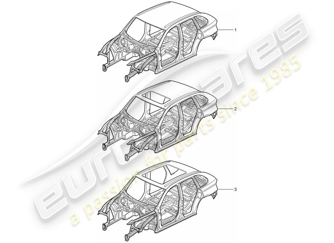 porsche 2012 (cayenne e2 92a) carrosserie schéma des pièces