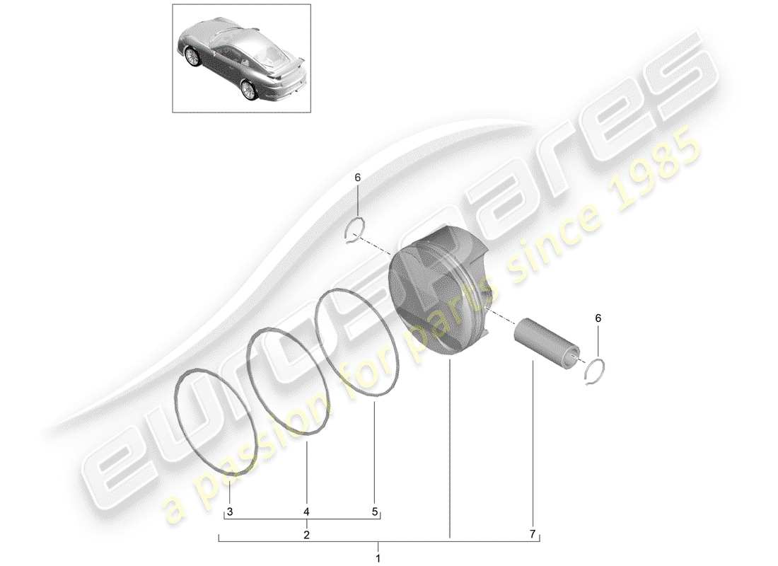 porsche 2014 (991-1 r/gt3/rs) piston schéma des pièces