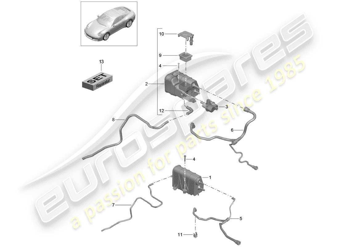 porsche 2017 (991-2) schéma des pièces du réservoir d'émission par évaporation