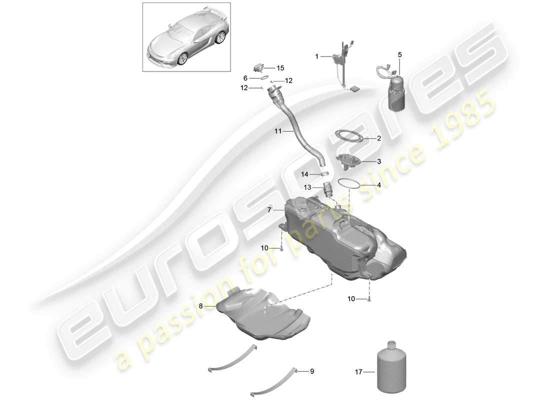 porsche 2016 (981 cayman gt4) réservoir de carburant schéma des pièces