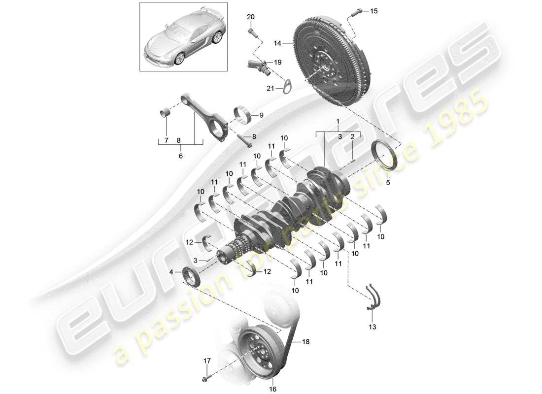 porsche 2016 (981 cayman gt4) diagramme de pièce de vilebrequin