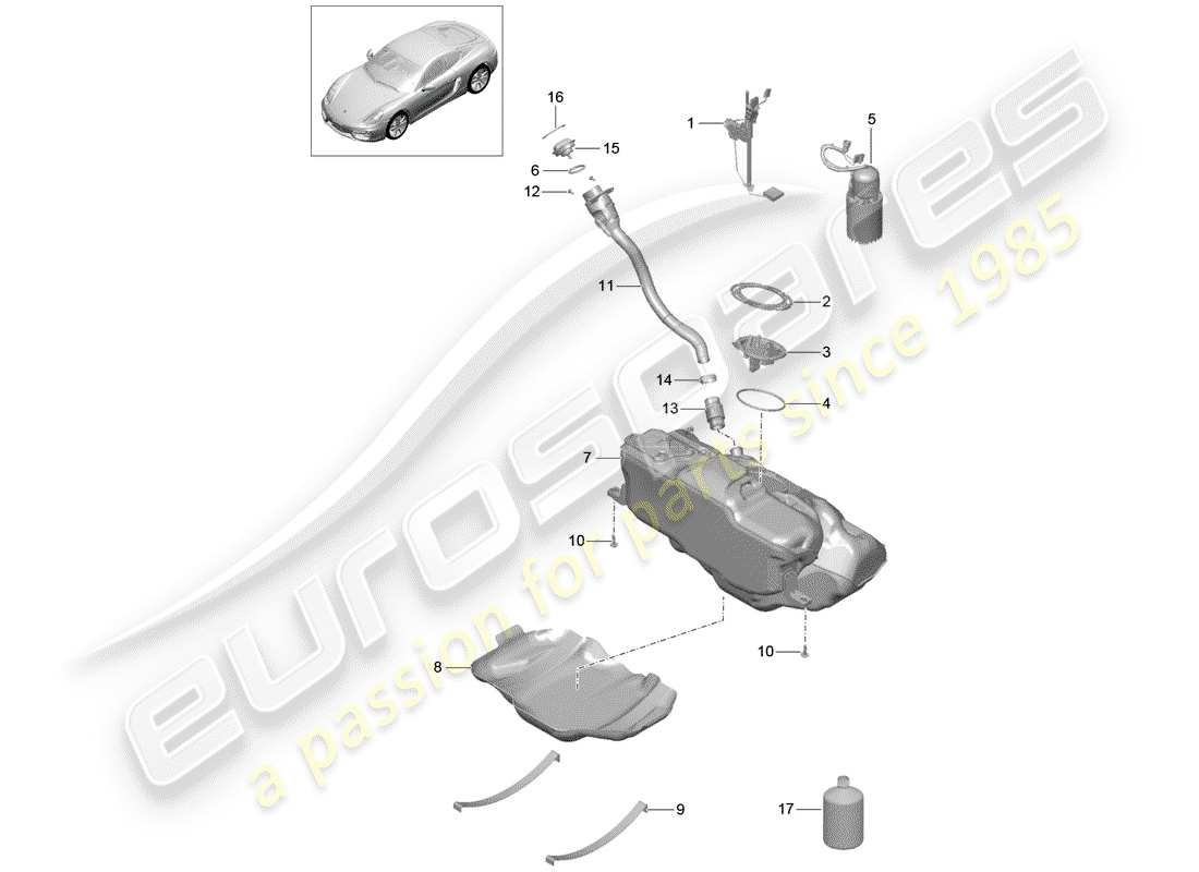 porsche 2014 (981 cayman) réservoir d'essence schéma des pièces