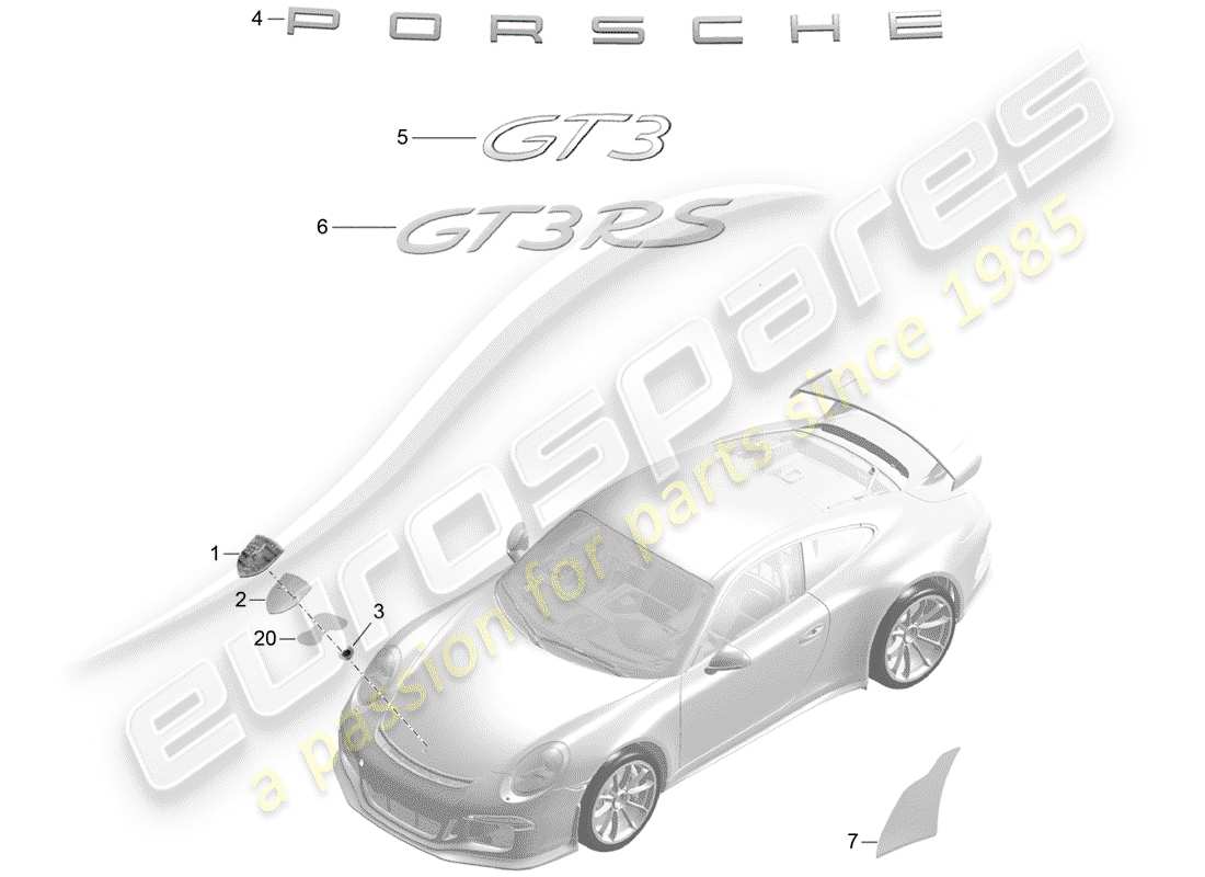 porsche 2014 (991-1 r/gt3/rs) plaques signalétiques schéma des pièces