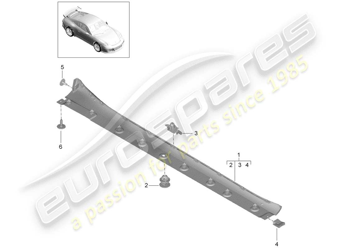 porsche 2014 (991-1 r/gt3/rs) garniture de longeron schéma des pièces