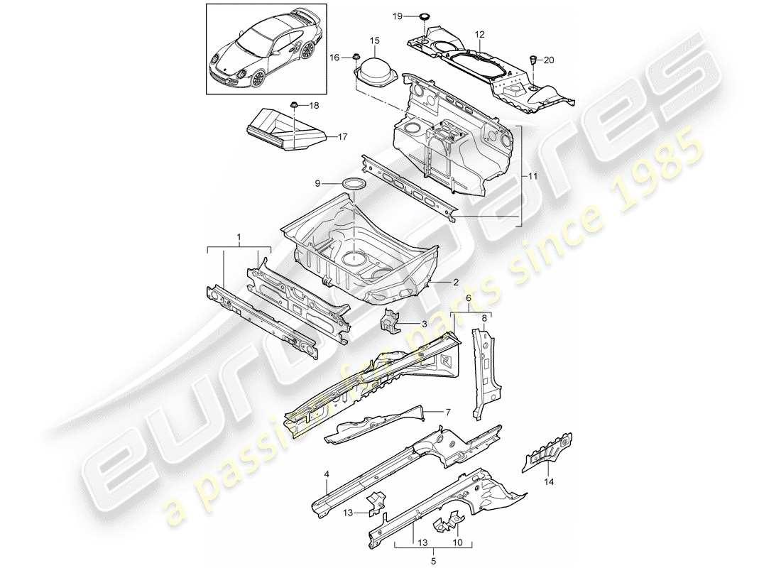 porsche 2012 (997-2 turbo / gt2 rs) schéma des pièces front end