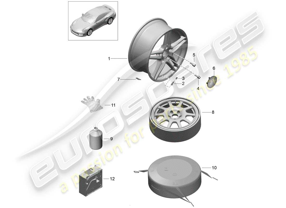 porsche 2016 (991-1 turbo) jante en alliage schéma des pièces