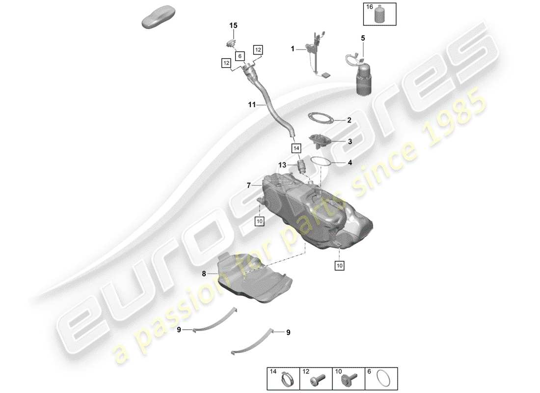 porsche 2020 (718 boxster spyder) réservoir d'essence schéma des pièces