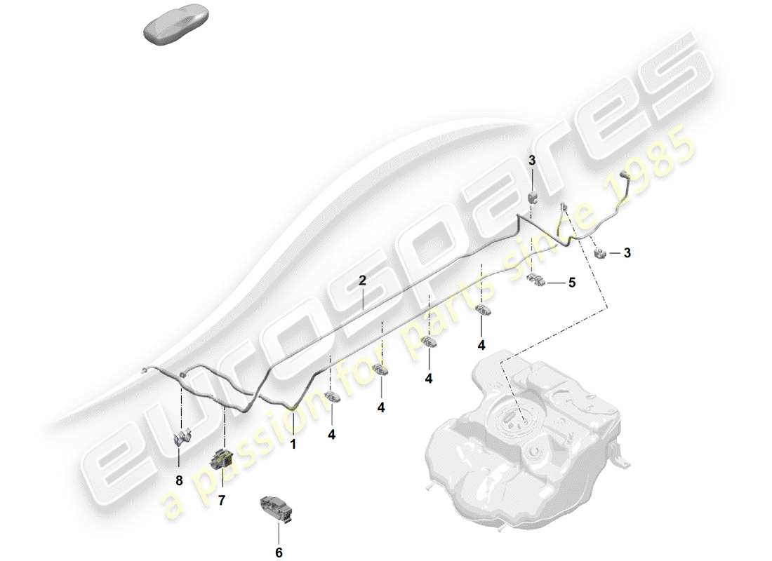 porsche boxster spyder (2019) diagramme des pièces de la conduite de carburant
