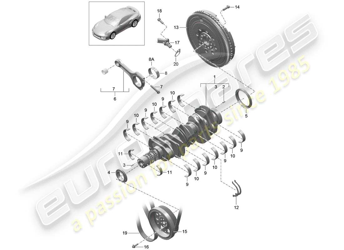 porsche 991 turbo (2017) diagramme de pièce de vilebrequin