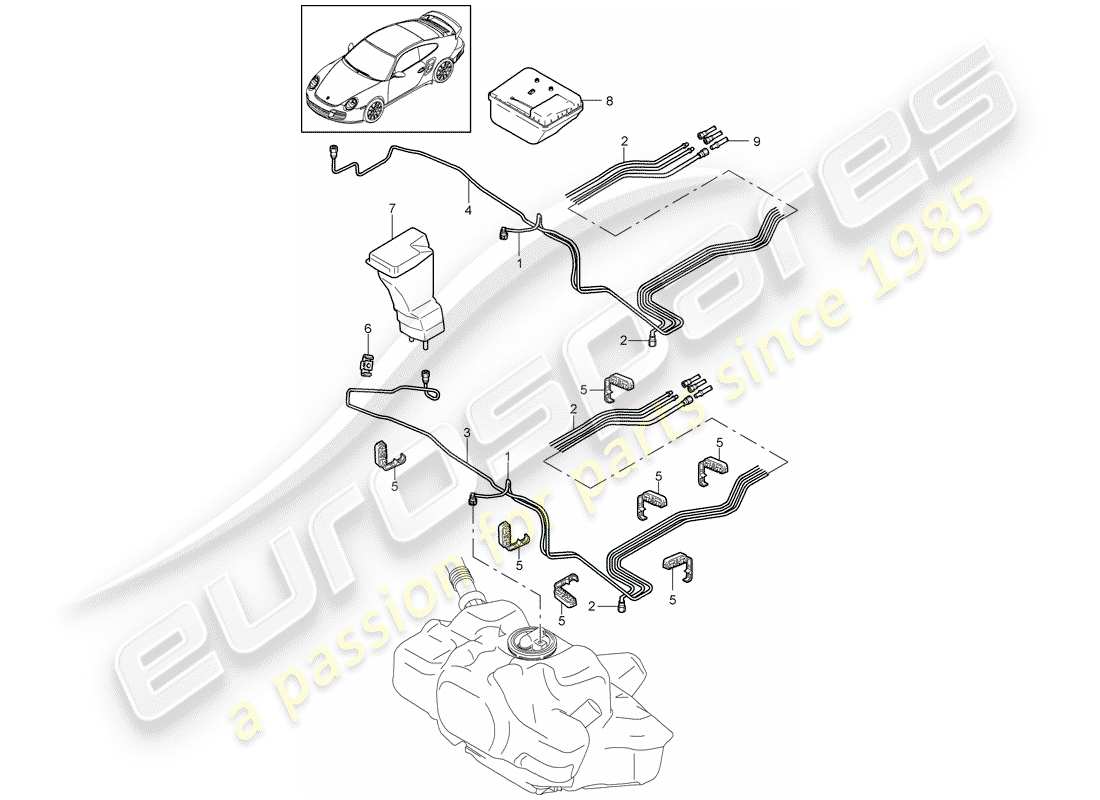 porsche 2011 (997-2 turbo / gt2 rs) système de carburant schéma des pièces