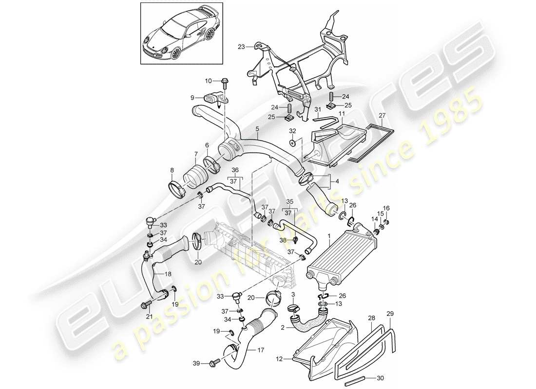 porsche 2011 (997-2 turbo / gt2 rs) schéma des pièces de turbochargement