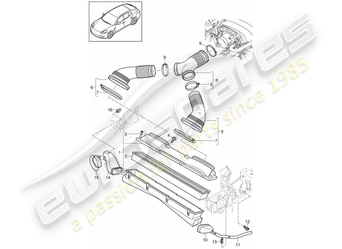 porsche 2012 (panamera 970) système de filtre à air schéma des pièces